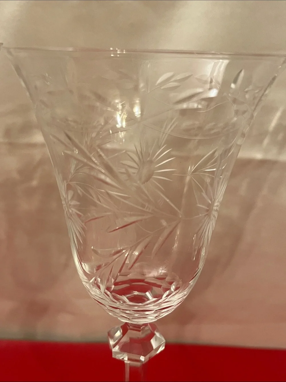 Vintage Floral Cut and Polished Goblet UNK2579 EUC So LIGHT Thin 7”7/8H